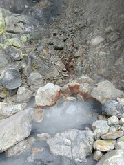 Steaming Hot Spring Surrounded by Rocks Nature Scene