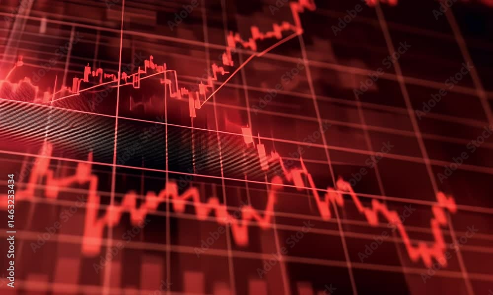 Aufkleber a red stock market graph with the word 
