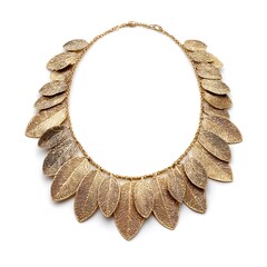 Obraz premium Adorn Yourself With Brushed Brass Leaf Bib Necklace Etched Botanical Patterns For Elegant Statement Accessory