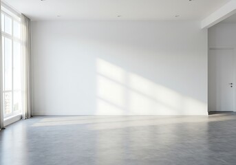 Fototapeta premium Sunlit spacious contemporary interior with minimalist design elements