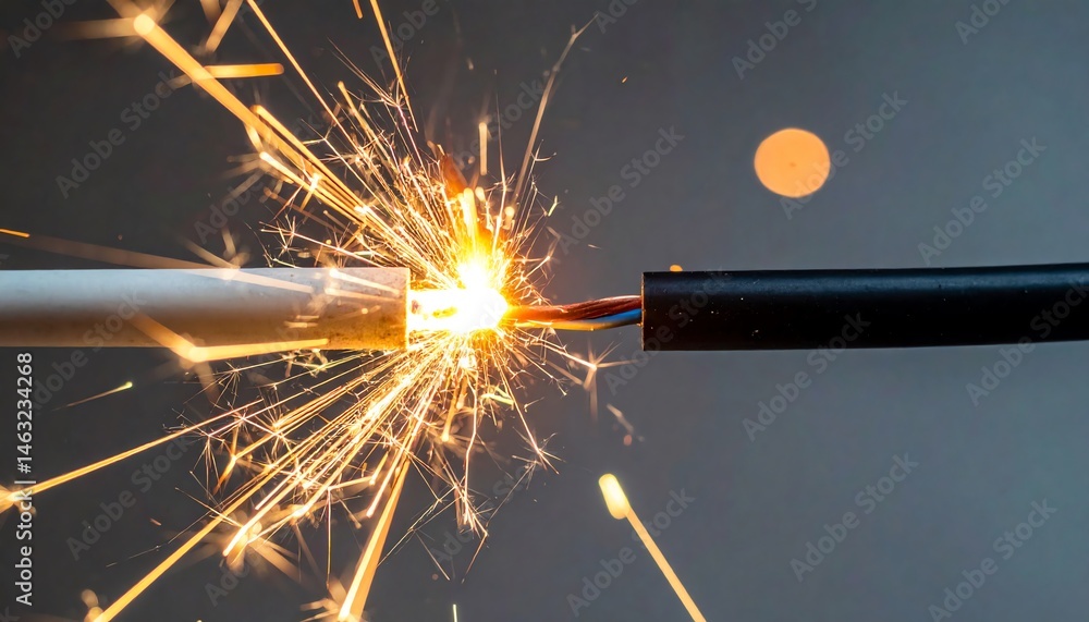 Poster an electrifying spark jumps between two exposed wires, illuminating the dark background with bright 