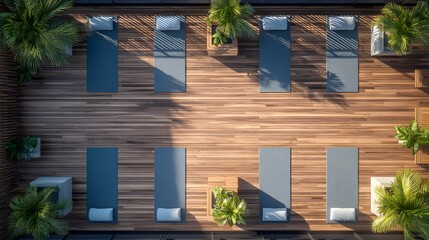 Fototapeta premium Transform Your Morning Ritual with a Completely Revamped Rooftop Yoga Terrace Featuring Smooth Minimalist Design