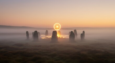 Mystical Sunrise over Ancient Stone Circle