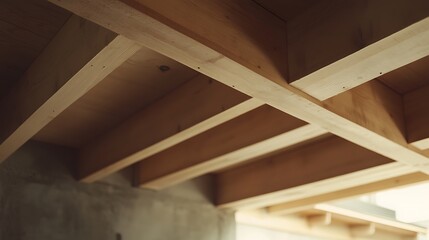 Fototapeta premium Close-up of Wooden Beams in Construction