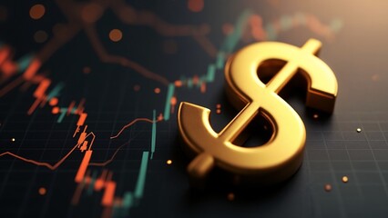 A gold dollar sign sitting on top of a black table.