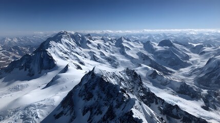 Naklejka premium Breath-Taking Mountain Summit Panoramic Photography Delivering Eagle-Eye Alpine Vistas for Adventure Travel Enthusiasts Worldwide Inspiration