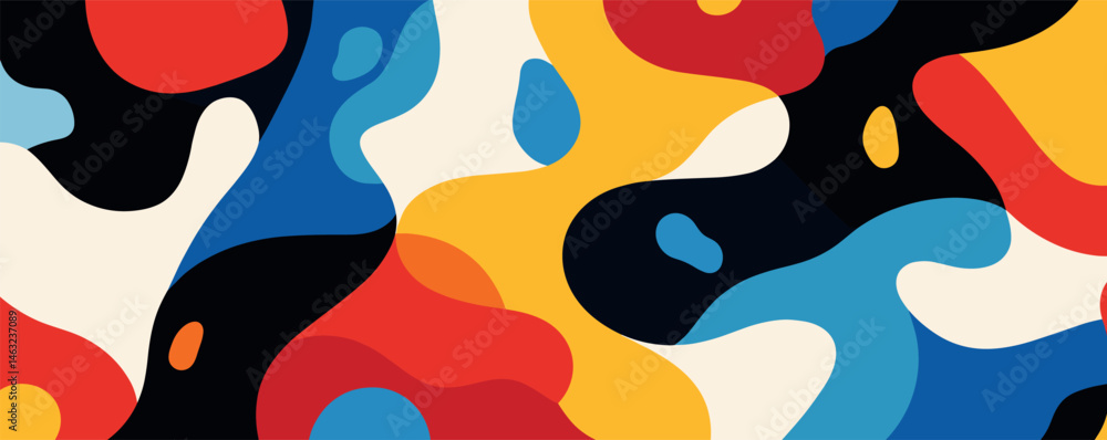 Poster abstract colorful geometric shapes with wavy patterns in modern art design.