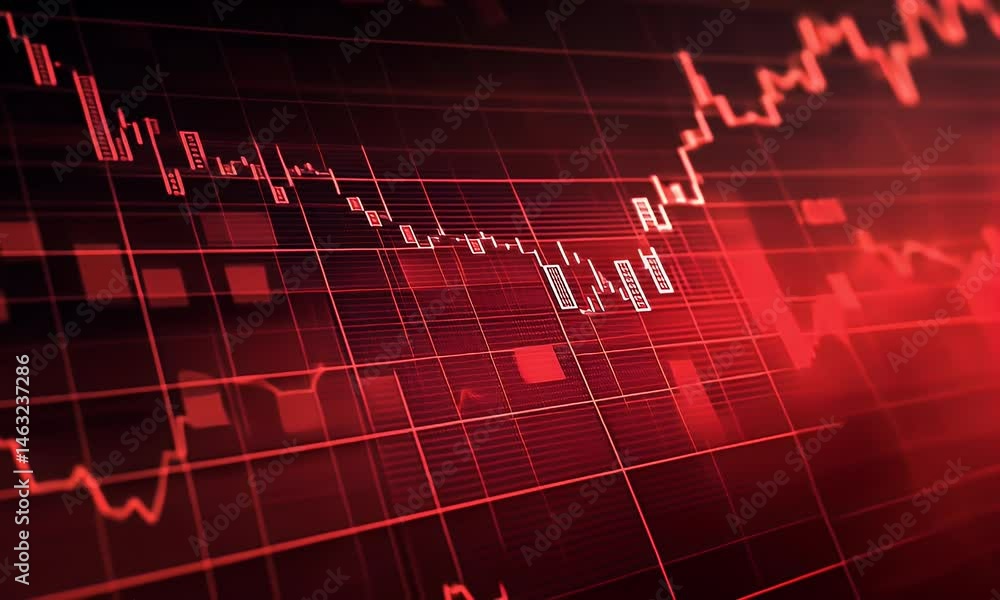 Poster a red stock market graph with the word 