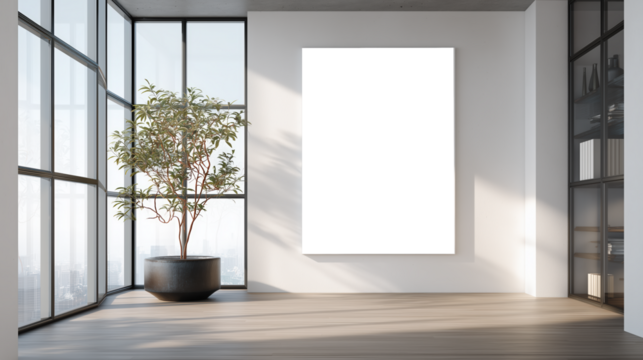 Modern Minimalist Interior With Blank Wall Mockup And Potted Plant