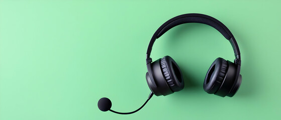 Black Headphones On A Green Background