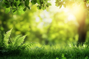 Obraz premium Serene Sunlight Filtering Through Lush Green Foliage in a Verdant Forest