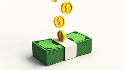 A stack of green and white money with a dollar sign on top.