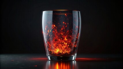 Dark glass with red embers glowing softly within its dark depths, dark glass, black material