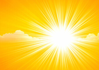 Obraz premium A bright sun radiating warmth and light, illuminating the sky with vibrant golden rays, perfect for representing joy and positivity.