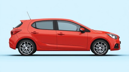 Obraz premium Red hatchback car side view