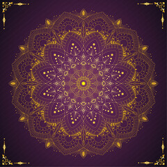 Glowing mandala with traditional ornamental shape | Floral template for card, cover, business, packaging, greeting, decoration | Creative mandala with violet gradient colour