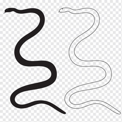 Black and white snake icon. Isolated symbol or icon snake on white background. Abstract sign snake. Vector illustration.