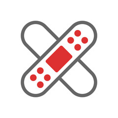 Illustrated adhesive bandage cross symbol indicating wound treatment and care