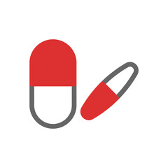 Stylized medical illustration featuring red and white pills on a clean backdrop