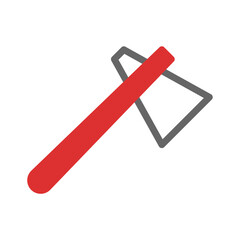 Stylized hatchet illustration with bold outline and simplified red handle