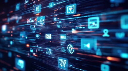 Fototapeta premium A dynamic visual representation of interconnected data streams and digital information.