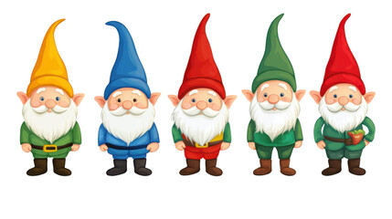 collection set of Garden gnomes on white background