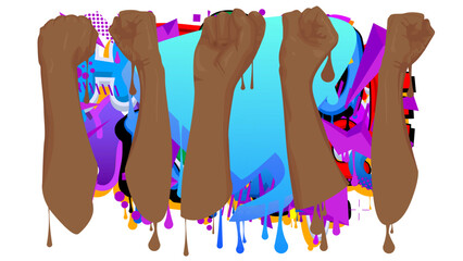 Clenched fist graffiti. Abstract modern street art decoration performed in urban painting style.