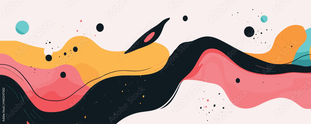 Aufkleber abstract colorful wave design with flowing shapes and dots on white background.
