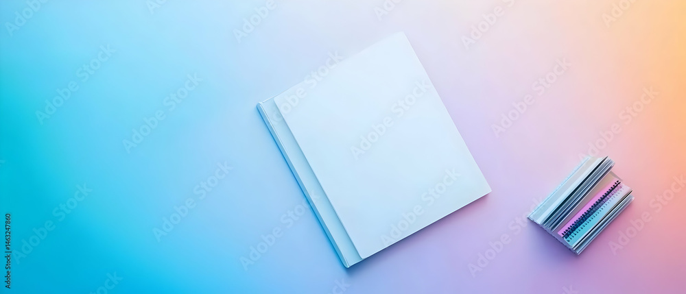 Poster pastel gradient background with notebook and stationery