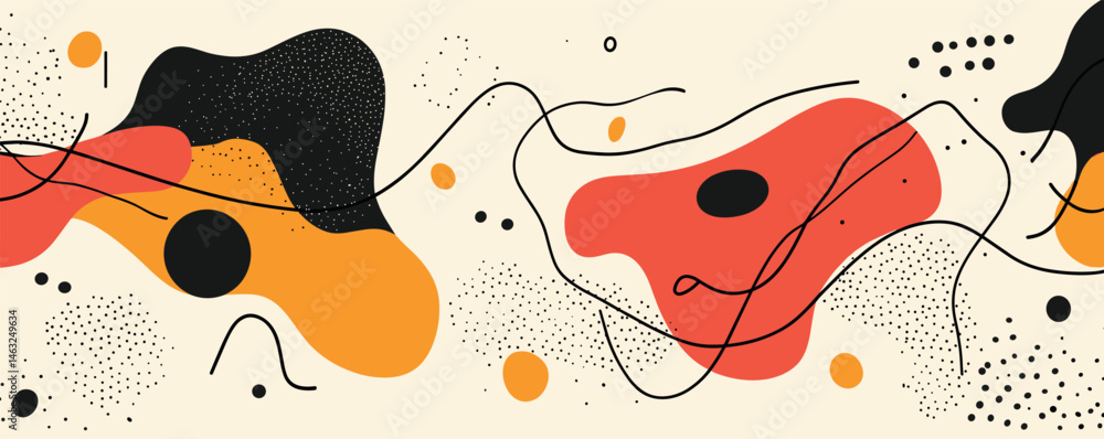 Poster abstract artistic background with colorful organic shapes and dynamic lines.