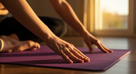 Hands on yoga mat downward dog pose