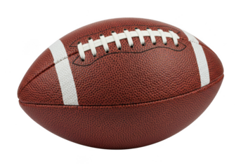 A close up view of an american football isolated on transparent background