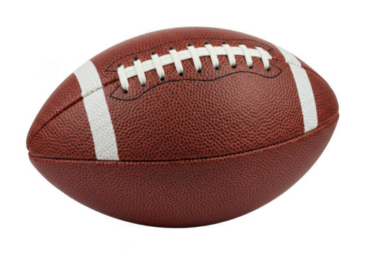 A close up view of an american football isolated on transparent background