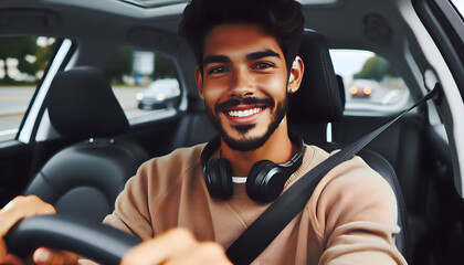 Mixed race man driving a car adult smile happy
