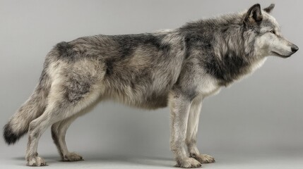 Obraz premium Realistic wolf in alert stance, plain background