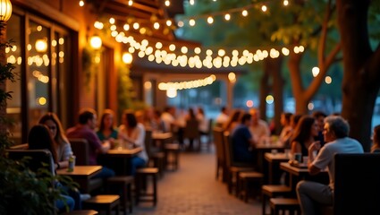 Bokeh background Street Bar beer restaurant, outdoor in asia, People sit chill out and hang out dinner and listen to music together in Avenue, Happy life ,work hard play hard. Generative AI
