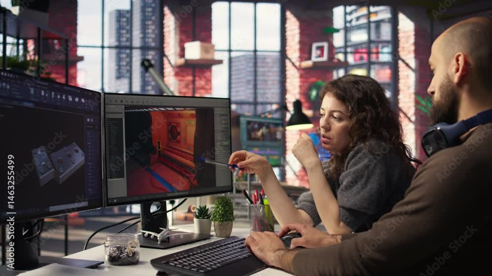 Fototapete Game developers leverages AI chatbot and software to create Mars environment. Using generative artificial intelligence app utilizes deep learning and automation for futuristic game designs. Camera A.