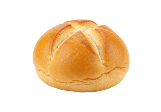 Close up view of a single kaiser roll isolated on transparent background