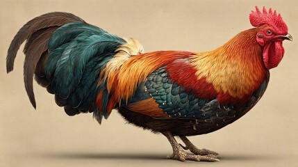 Fototapeta premium Rooster side view with tail visible
