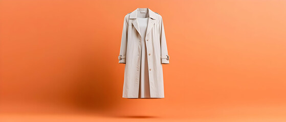 Beige Trench Coat Studio Shot On Orange Background