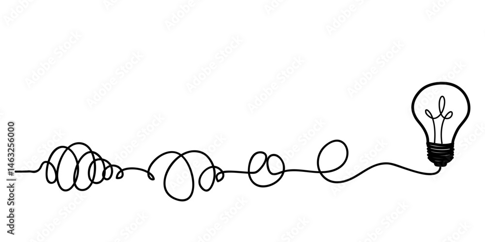 Aufkleber creative bulb on doodle style. the concept of transition from complicated to simple with yellow bulb