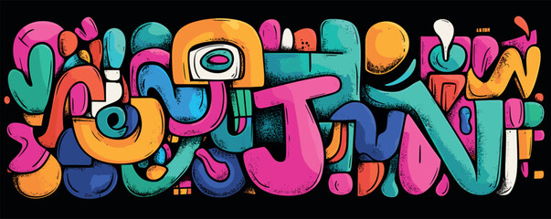 Colorful abstract graffiti art, vibrant urban street design with geometric shapes and bold patterns.