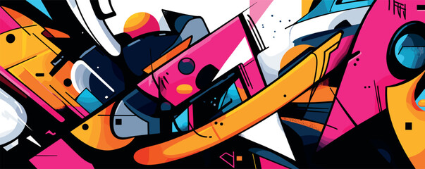 Abstract geometric graffiti art with bold colors and dynamic shapes.