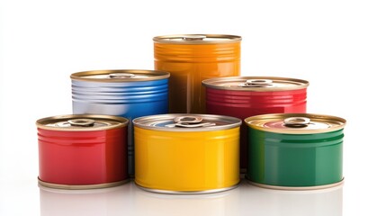 Colorful Cans in a Stylish Arrangement on a Bright Background for Artistic Inspiration
