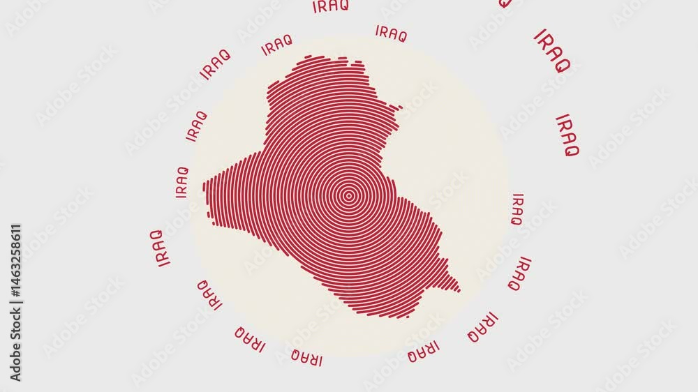 Poster iraq shape with dynamic circles visual effect. animation of iraq logo appearing from rotating rings 