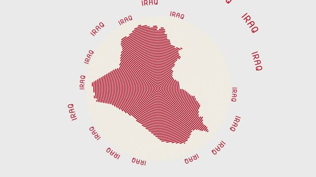 Iraq shape with dynamic circles visual effect. Animation of Iraq logo appearing from rotating rings and Country name around the shape. Intro, opening, closing, logo video.