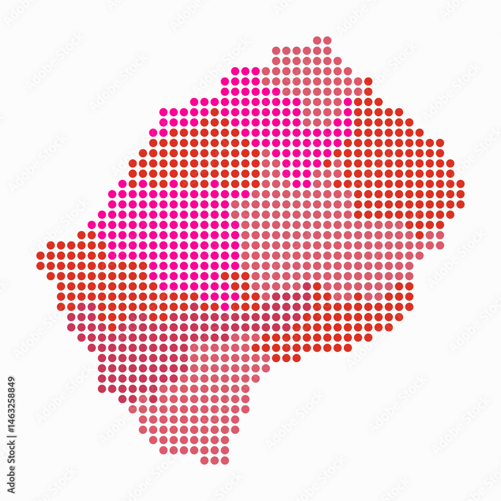 Poster lesotho dotted map. digital style map of the country on a white background. lesotho shape with circl