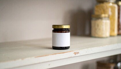 Glass Jar on Wooden Shelf in Pantry Light