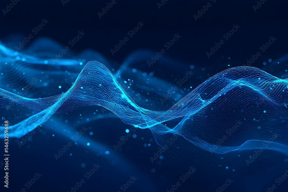 Poster abstract digital design of flowing lines and particles.