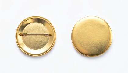 A shiny golden button pin with a smooth surface, showcasing a simple yet elegant design, perfect for customization and personal expression